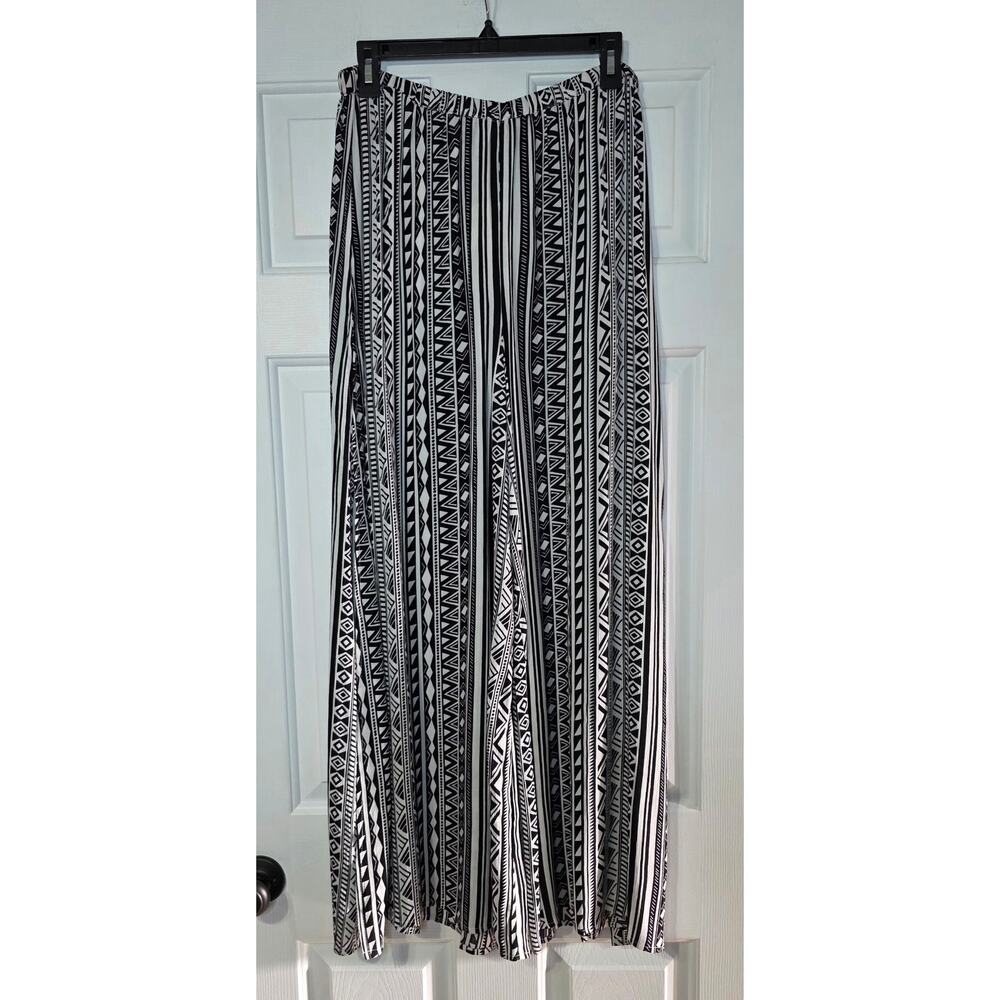 Super Wide Leg Flare Pants Women Large Pull On Salty Lemon Boho Split Hem NWT